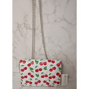 White with Cherry Pattern Vegan Quilted Crossbody Bag - NEW